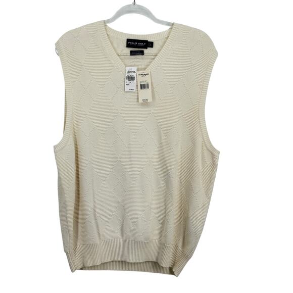 Ralph Lauren Polo Golf Sweater Vest Cashmere VTG L Men's Cream Diamond Knit NEW - Picture 1 of 7